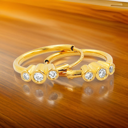 15MM Three Stone Tube Hoop with Diamond in 14K Gold Plated Silver | Best For Daily/Party Wear | Ideal Gift for All Occasions