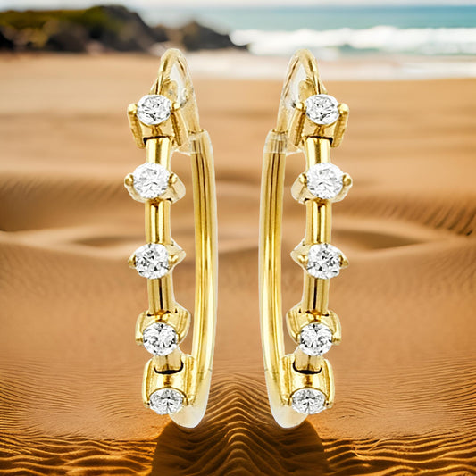 18MM Five Stone Tube Hoop with Diamond in 14K Gold Plated Silver | Best for Daily/Party Wear | Ideal Gift for All Occasions to Loved Ones