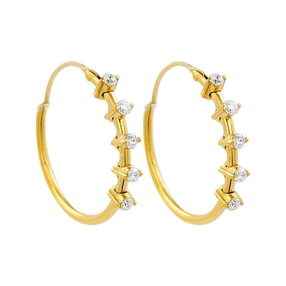 18MM Five Stone Tube Hoop with Diamond in 14K Gold Plated Silver | Best for Daily/Party Wear | Ideal Gift for All Occasions to Loved Ones