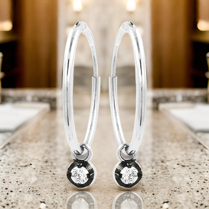 18MM Unisex Tube Hoop Earrings with Diamond & Black Plating |14K Gold Plated Silver |Stylish Daily and Party Wear |Best Gift for Occasion