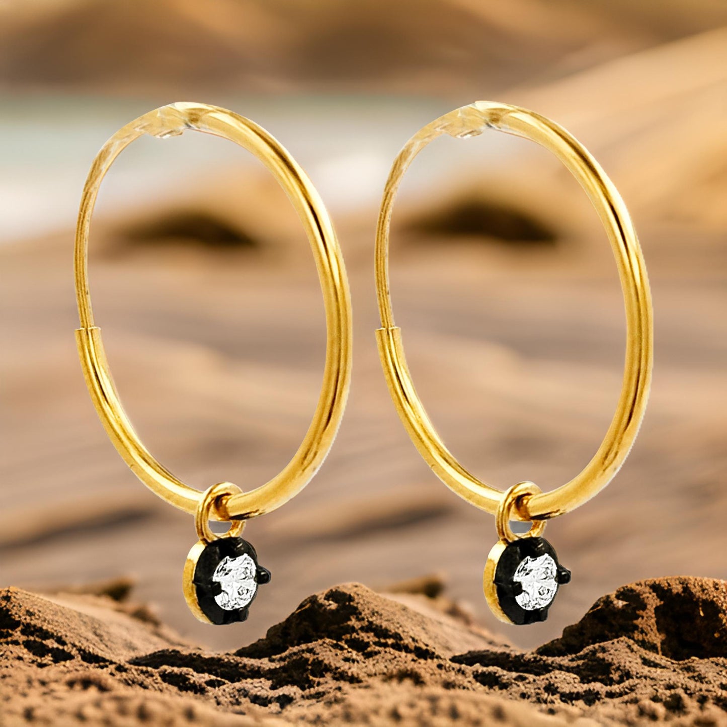 18MM Unisex Tube Hoop Earrings with Diamond & Black Plating |14K Gold Plated Silver |Stylish Daily and Party Wear |Best Gift for Occasion