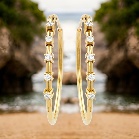 20MM Five Stone Tube Hoop with Diamonds in 14K Gold Plated Silver | Best for Daily/Party Wear | Ideal Gift for All Occasions to Loved Ones