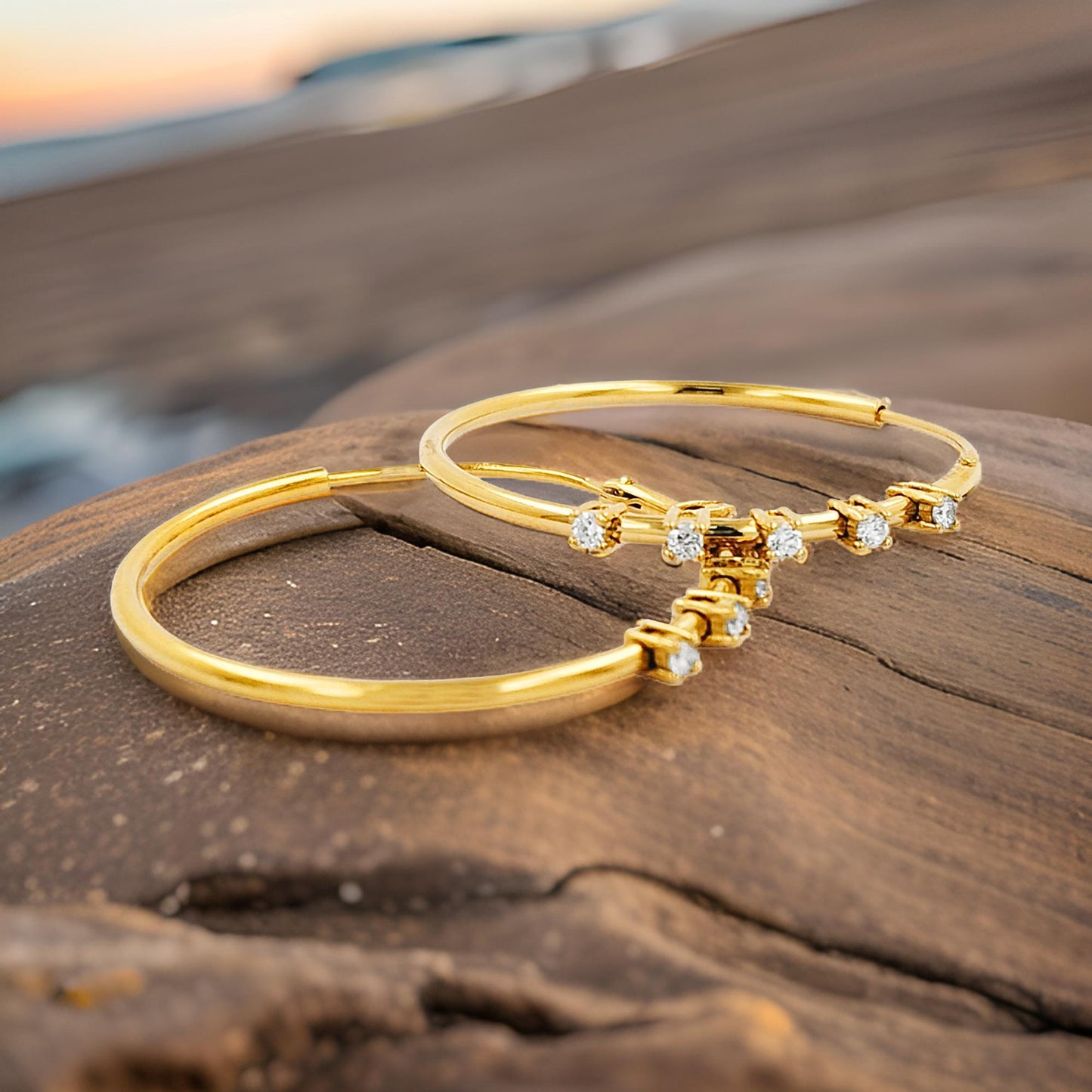 20MM Five Stone Tube Hoop with Diamonds in 14K Gold Plated Silver | Best for Daily/Party Wear | Ideal Gift for All Occasions to Loved Ones
