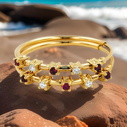 20MM Unisex Red Ruby Tube Hoop Earrings with Diamonds in 14K Gold Plated Silver | Best for Daily & Party Wear | Ideal Gift for Loved Ones