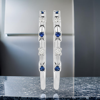 20MM Unisex Sapphire Blue Tube Hoop Earrings with Diamond in 14K Gold Plated Silver | Best for Daily/ Party Wear | Ideal Gift on Occasions