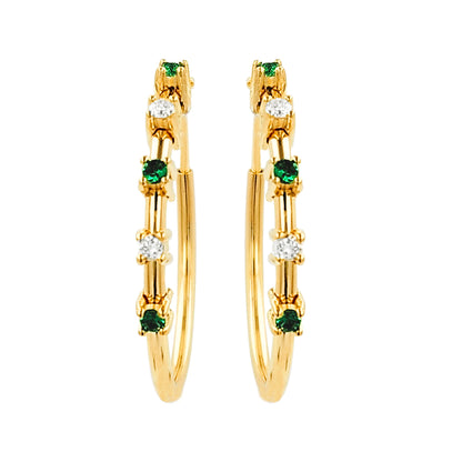 20MM Unisex Emerald Green Tube Hoop Earrings with LGD in 14K Gold Plated Silver | Best for Daily & Party Wear | Ideal Gift for Any Occasion