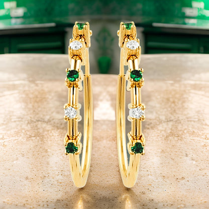 20MM Unisex Emerald Green Tube Hoop Earrings with LGD in 14K Gold Plated Silver | Best for Daily & Party Wear | Ideal Gift for Any Occasion