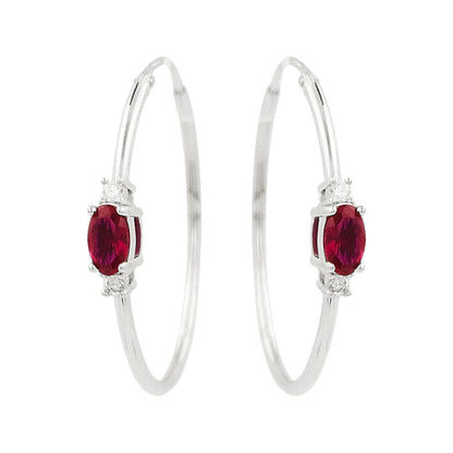 25MM Red Ruby Tube Hoop Earrings with Diamonds in 14K Gold Plated Silver |Elegant Jewelry for Daily & Party Wear |Best Gift for all Occasion