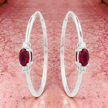 25MM Red Ruby Tube Hoop Earrings with Diamonds in 14K Gold Plated Silver |Elegant Jewelry for Daily & Party Wear |Best Gift for all Occasion