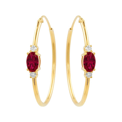 25MM Red Ruby Tube Hoop Earrings with Diamonds in 14K Gold Plated Silver |Elegant Jewelry for Daily & Party Wear |Best Gift for all Occasion