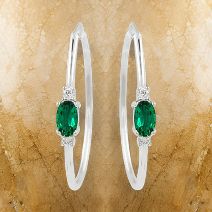 25MM Emerald Green Tube Hoop Earrings with Diamonds in 14K Gold Plated Silver | Best for Daily/Party Wear | Ideal Gift for All Occasions