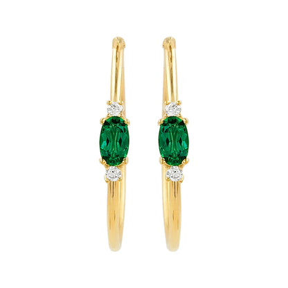 25MM Emerald Green Tube Hoop Earrings with Diamonds in 14K Gold Plated Silver | Best for Daily/Party Wear | Ideal Gift for All Occasions