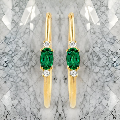 25MM Emerald Green Tube Hoop Earrings with Diamonds in 14K Gold Plated Silver | Best for Daily/Party Wear | Ideal Gift for All Occasions