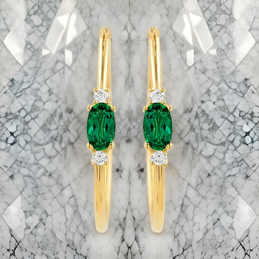 25MM Emerald Green Tube Hoop Earrings with Diamonds in 14K Gold Plated Silver | Best for Daily/Party Wear | Ideal Gift for All Occasions