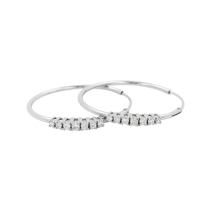 25MM 7 Stone Tube Hoop withDiamonds in 14K White Gold Plated Silver |Elegant Daily & Party Wear |Perfect Gift for Any Occasion to loved ones