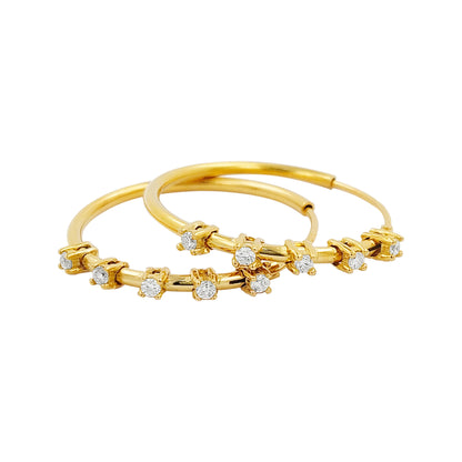 25MM Five Stone Tube Hoop with Diamonds in 14K Gold Plated Silver | Best for Daily/Party Wear | Ideal Gift for All Occasions