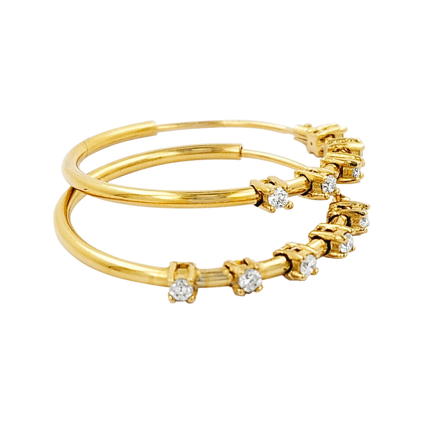 25MM Five Stone Tube Hoop with Diamonds in 14K Gold Plated Silver | Best for Daily/Party Wear | Ideal Gift for All Occasions