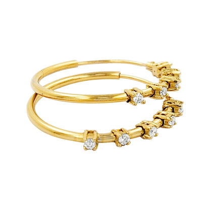 25MM Five Stone Tube Hoop with Diamonds in 14K Gold Plated Silver | Best for Daily/Party Wear | Ideal Gift for All Occasions