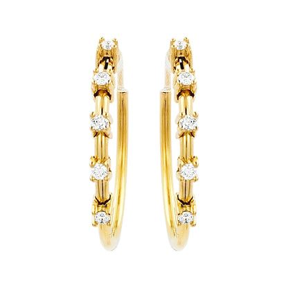 25MM Five Stone Tube Hoop with Diamonds in 14K Gold Plated Silver | Best for Daily/Party Wear | Ideal Gift for All Occasions