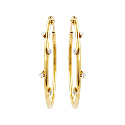32MM Five Stone Tube Hoop with Diamonds in 14K Gold Plated Silver | Best For Daily/Party Wear | Ideal Gift for All Occasions