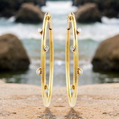 32MM Five Stone Tube Hoop with Diamonds in 14K Gold Plated Silver | Best For Daily/Party Wear | Ideal Gift for All Occasions