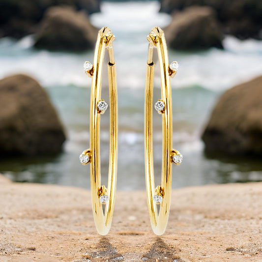 32MM Five Stone Tube Hoop with Diamonds in 14K Gold Plated Silver | Best For Daily/Party Wear | Ideal Gift for All Occasions