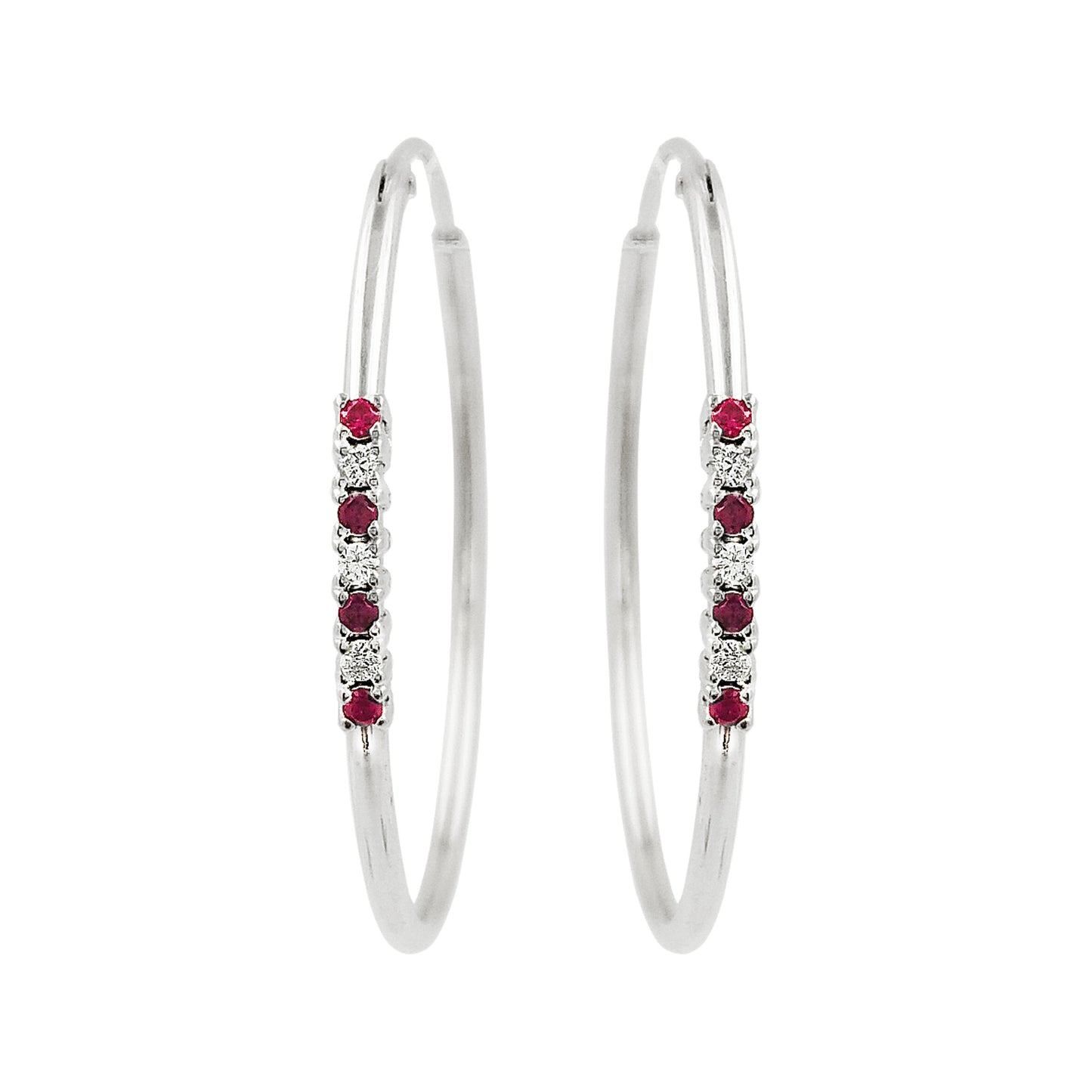 32MM  Red Ruby Tube Hoop Earrings with Diamonds in 14K Gold Plated Silver | Best for Daily & Party Wear | Ideal Gift for Loved Ones