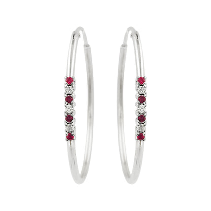 32MM  Red Ruby Tube Hoop Earrings with Diamonds in 14K Gold Plated Silver | Best for Daily & Party Wear | Ideal Gift for Loved Ones