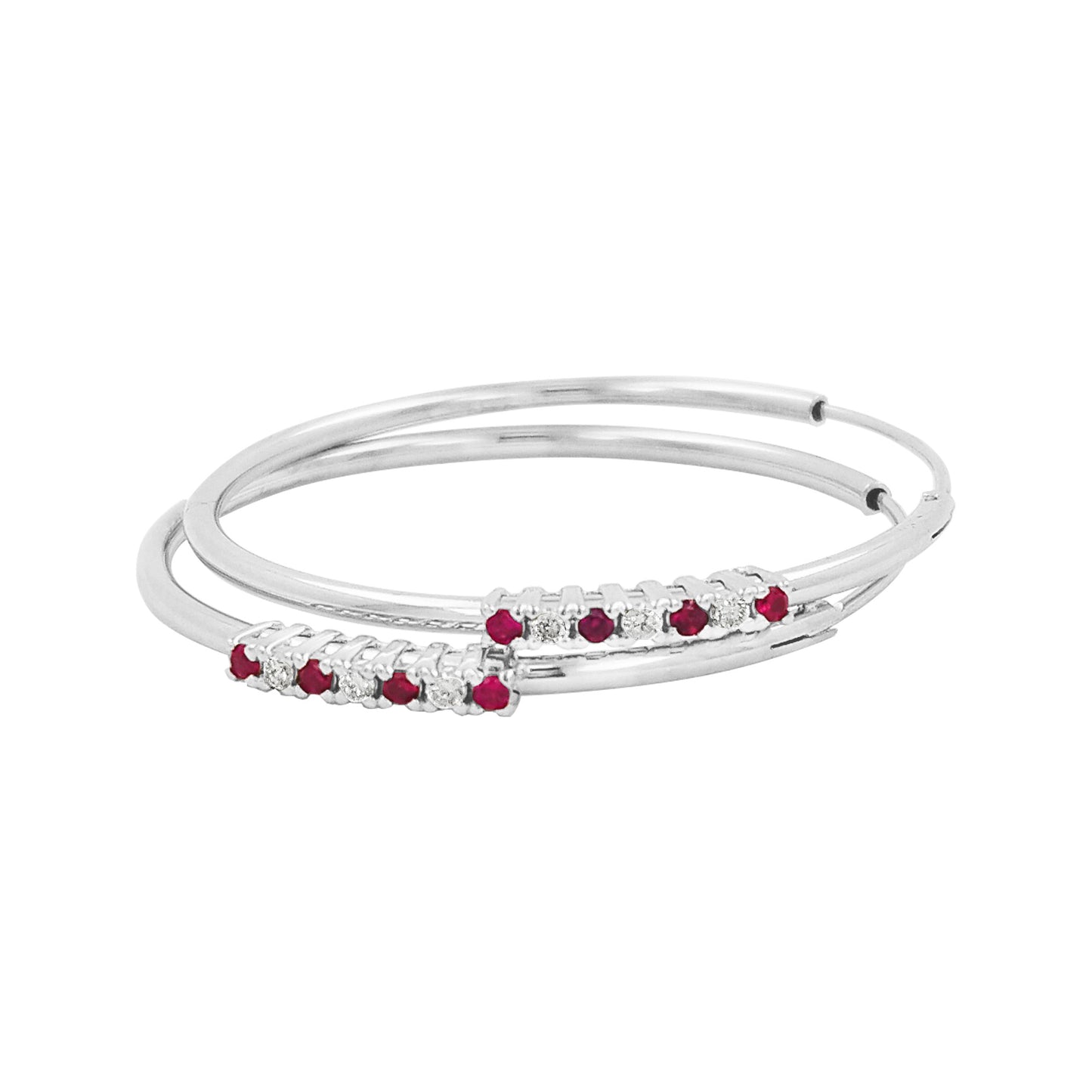 32MM  Red Ruby Tube Hoop Earrings with Diamonds in 14K Gold Plated Silver | Best for Daily & Party Wear | Ideal Gift for Loved Ones