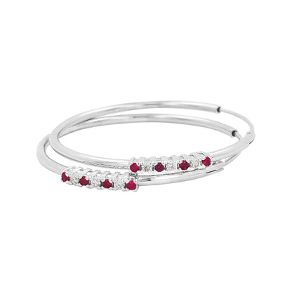 32MM  Red Ruby Tube Hoop Earrings with Diamonds in 14K Gold Plated Silver | Best for Daily & Party Wear | Ideal Gift for Loved Ones