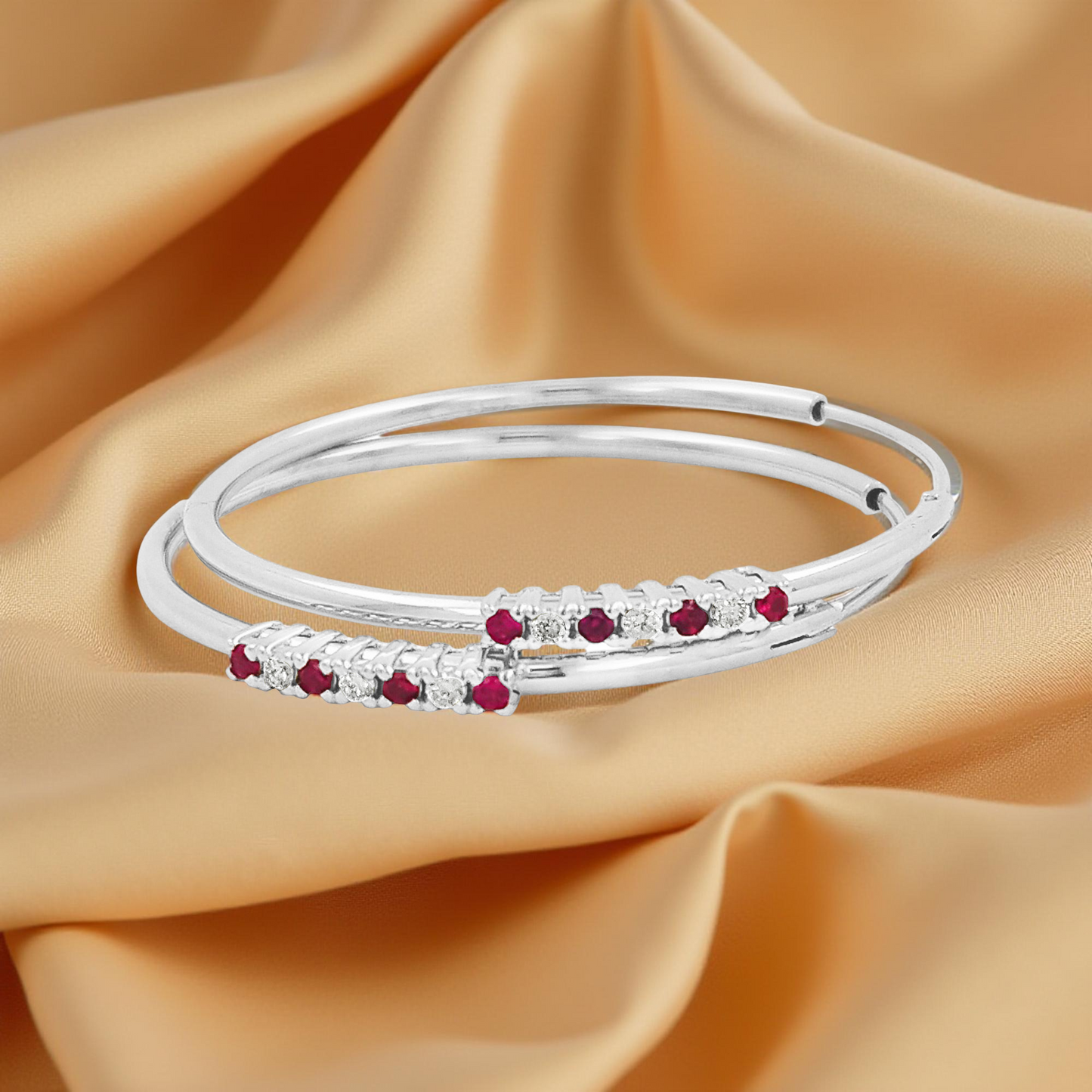 32MM  Red Ruby Tube Hoop Earrings with Diamonds in 14K Gold Plated Silver | Best for Daily & Party Wear | Ideal Gift for Loved Ones