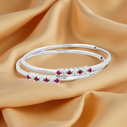 32MM  Red Ruby Tube Hoop Earrings with Diamonds in 14K Gold Plated Silver | Best for Daily & Party Wear | Ideal Gift for Loved Ones