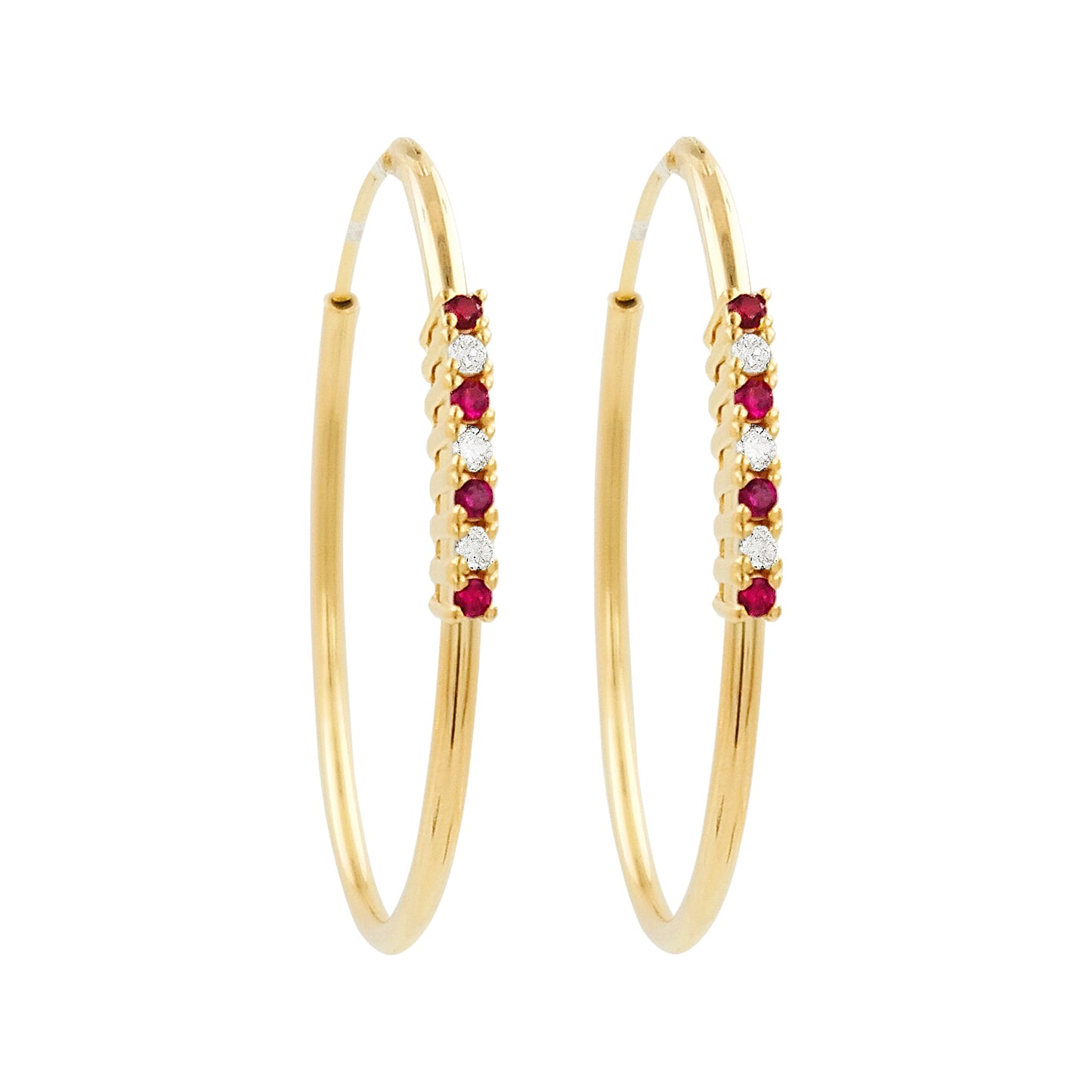 32MM  Red Ruby Tube Hoop Earrings with Diamonds in 14K Gold Plated Silver | Best for Daily & Party Wear | Ideal Gift for Loved Ones