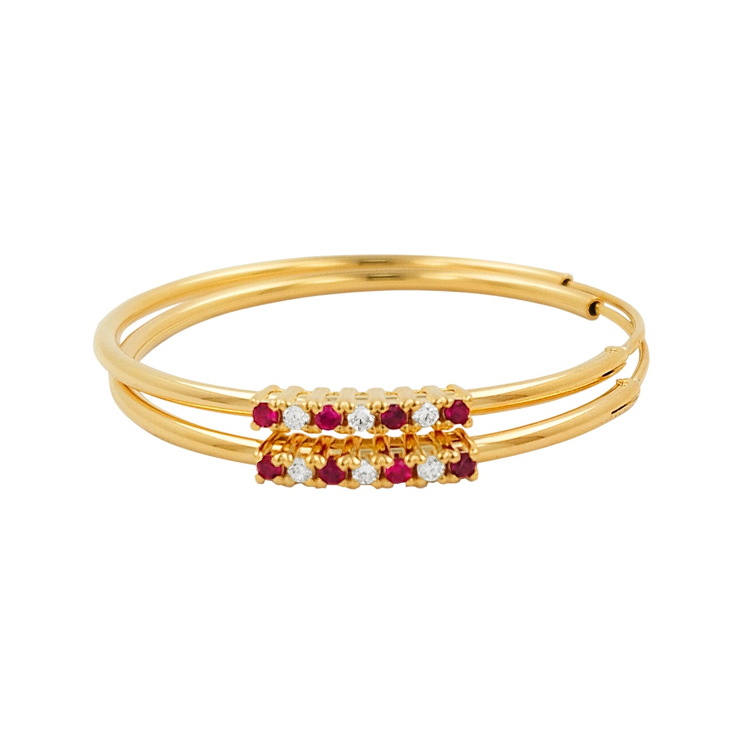 32MM  Red Ruby Tube Hoop Earrings with Diamonds in 14K Gold Plated Silver | Best for Daily & Party Wear | Ideal Gift for Loved Ones