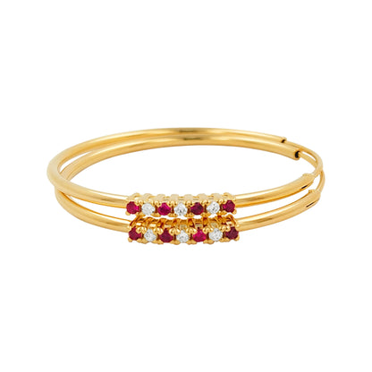 32MM  Red Ruby Tube Hoop Earrings with Diamonds in 14K Gold Plated Silver | Best for Daily & Party Wear | Ideal Gift for Loved Ones