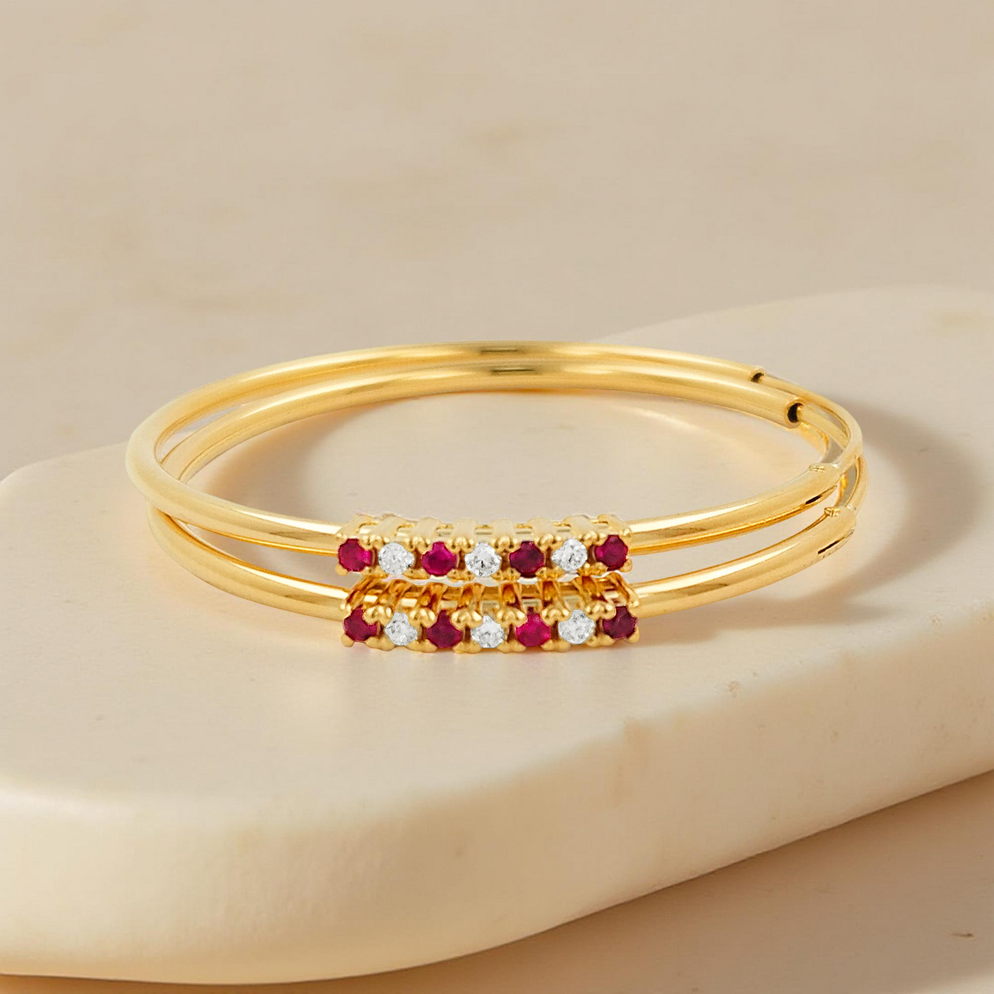 32MM  Red Ruby Tube Hoop Earrings with Diamonds in 14K Gold Plated Silver | Best for Daily & Party Wear | Ideal Gift for Loved Ones