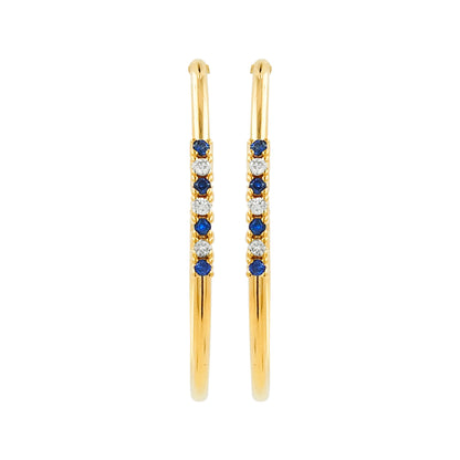 32MM Blue SapphireTube Hoop Earrings with Diamonds in 14K Gold Plated Silver | Best for Daily & Party Wear | Ideal Gift for Loved Ones