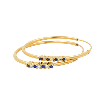 32MM Blue SapphireTube Hoop Earrings with Diamonds in 14K Gold Plated Silver | Best for Daily & Party Wear | Ideal Gift for Loved Ones