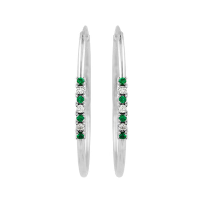 32MM  Green Emerald Tube Hoop Earrings with Diamonds in 14K Gold Plated Silver | Best for Daily & Party Wear | Ideal Gift for Loved Ones