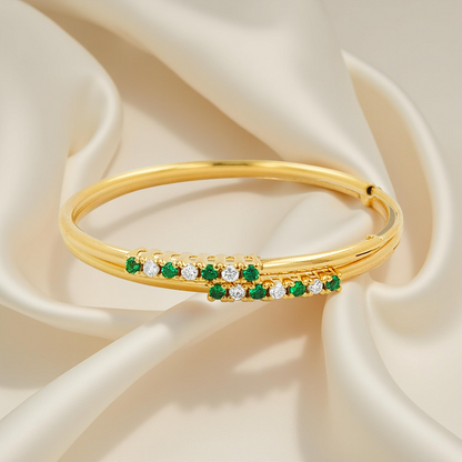 32MM  Green Emerald Tube Hoop Earrings with Diamonds in 14K Gold Plated Silver | Best for Daily & Party Wear | Ideal Gift for Loved Ones