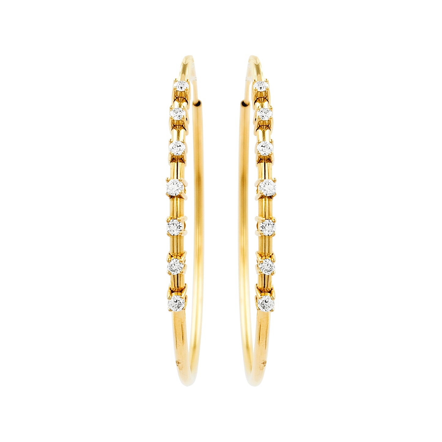 50MM Seven Stone Tube Hoop with Diamonds in 14K Gold Plated Silver | Best For Daily/Party Wear | Ideal Gift for All Occasions