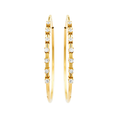 50MM Seven Stone Tube Hoop with Diamonds in 14K Gold Plated Silver | Best For Daily/Party Wear | Ideal Gift for All Occasions