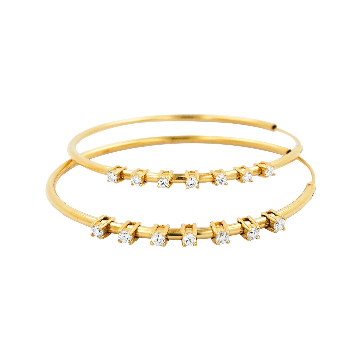 50MM Seven Stone Tube Hoop with Diamonds in 14K Gold Plated Silver | Best For Daily/Party Wear | Ideal Gift for All Occasions