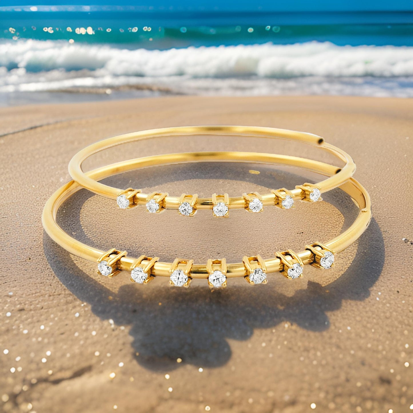 50MM Seven Stone Tube Hoop with Diamonds in 14K Gold Plated Silver | Best For Daily/Party Wear | Ideal Gift for All Occasions