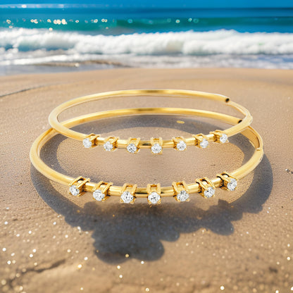 50MM Seven Stone Tube Hoop with Diamonds in 14K Gold Plated Silver | Best For Daily/Party Wear | Ideal Gift for All Occasions