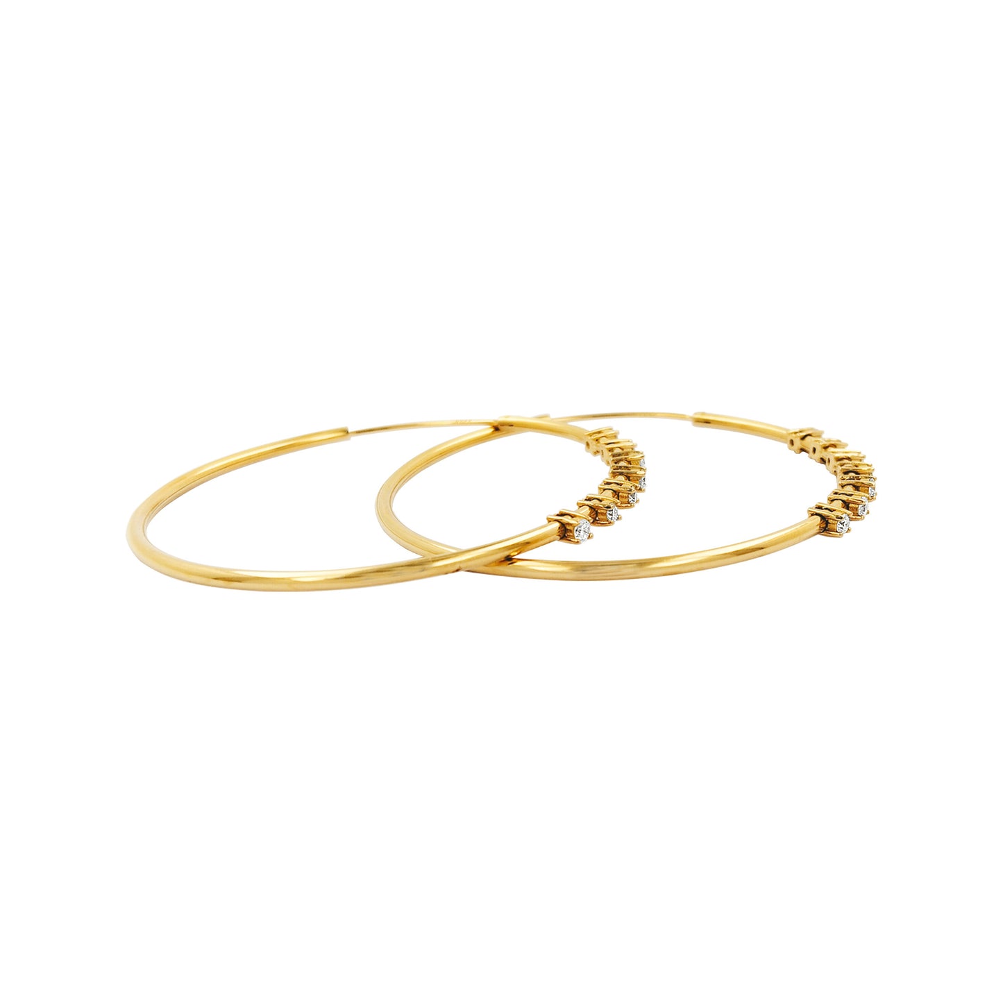 50MM Seven Stone Tube Hoop with Diamonds in 14K Gold Plated Silver | Best For Daily/Party Wear | Ideal Gift for All Occasions