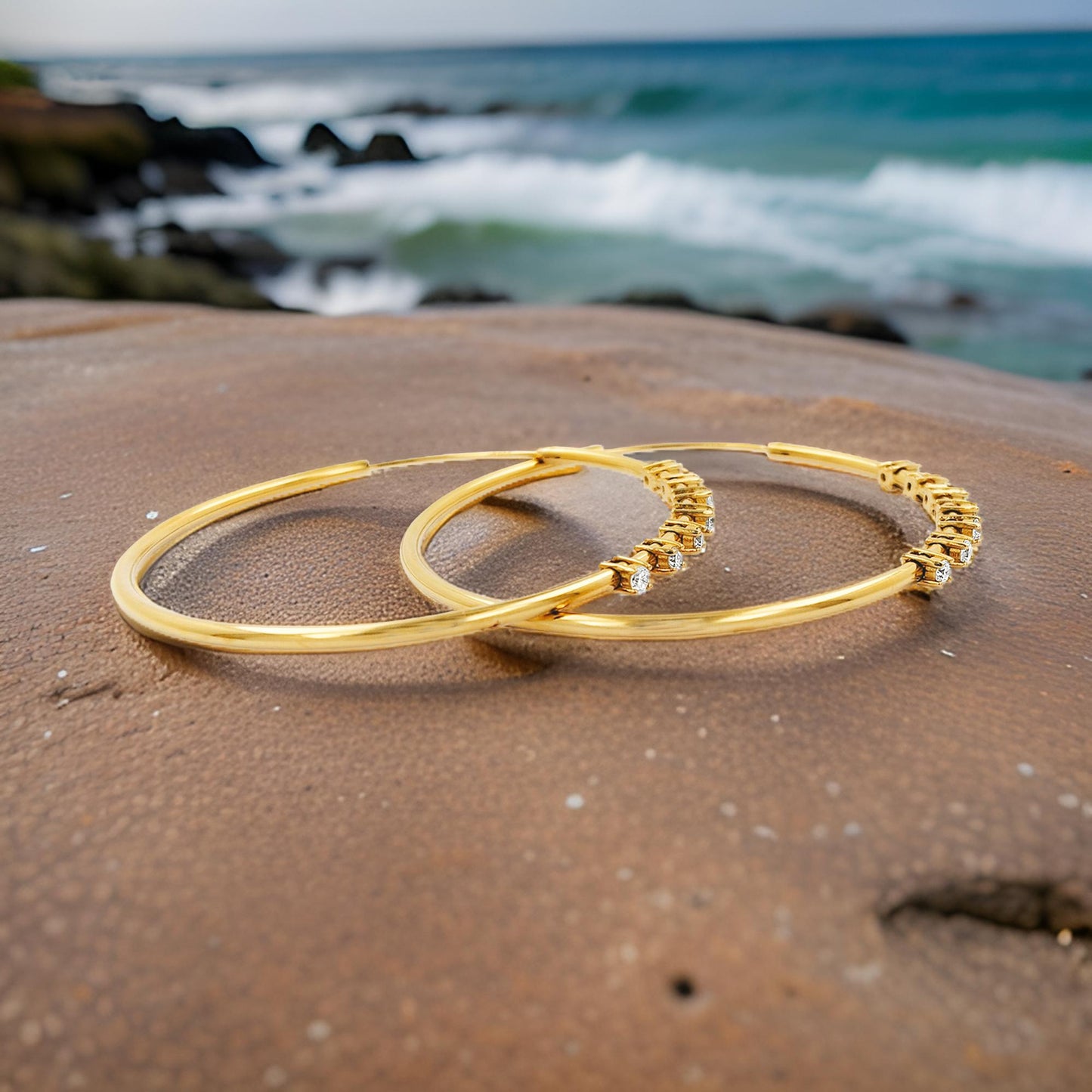 50MM Seven Stone Tube Hoop with Diamonds in 14K Gold Plated Silver | Best For Daily/Party Wear | Ideal Gift for All Occasions