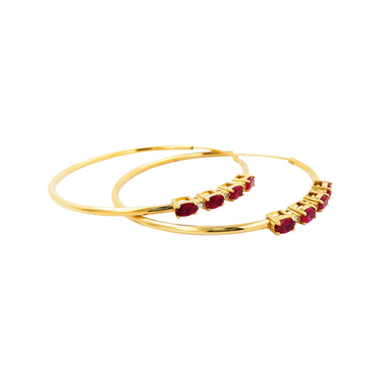 50MM Red Ruby Tube Hoop with Diamonds in 14K Yellow Gold Plated Silver | Perfect For Daily/Party Wear | Ideal Gift for All Occasions