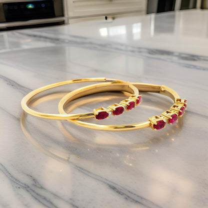 50MM Red Ruby Tube Hoop with Diamonds in 14K Yellow Gold Plated Silver | Perfect For Daily/Party Wear | Ideal Gift for All Occasions