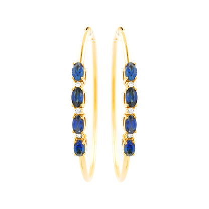 50MM Sapphire Blue Tube Hoop with Diamonds in 14K Gold Plated Silver |Best For Daily/Party Wear | Ideal Gift for All Occasions to loved ones